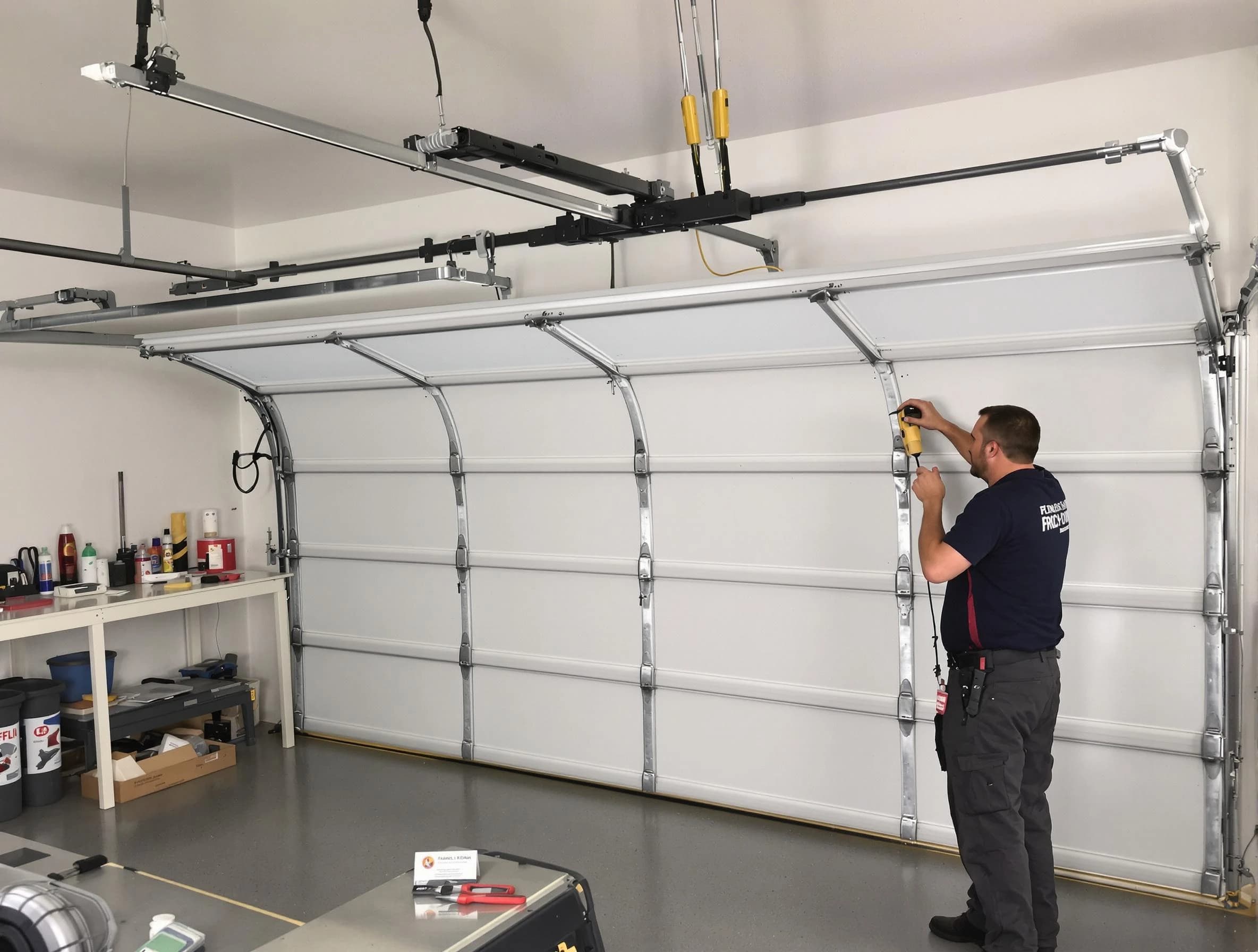 Goodlettsville Garage Door Repair certified technician performing overhead door system repair in Goodlettsville