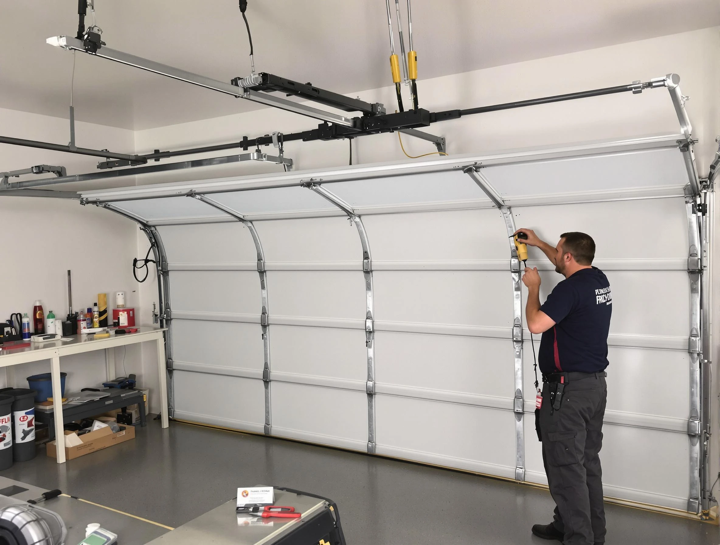 Goodlettsville Garage Door Repair certified technician performing overhead door system repair in Goodlettsville