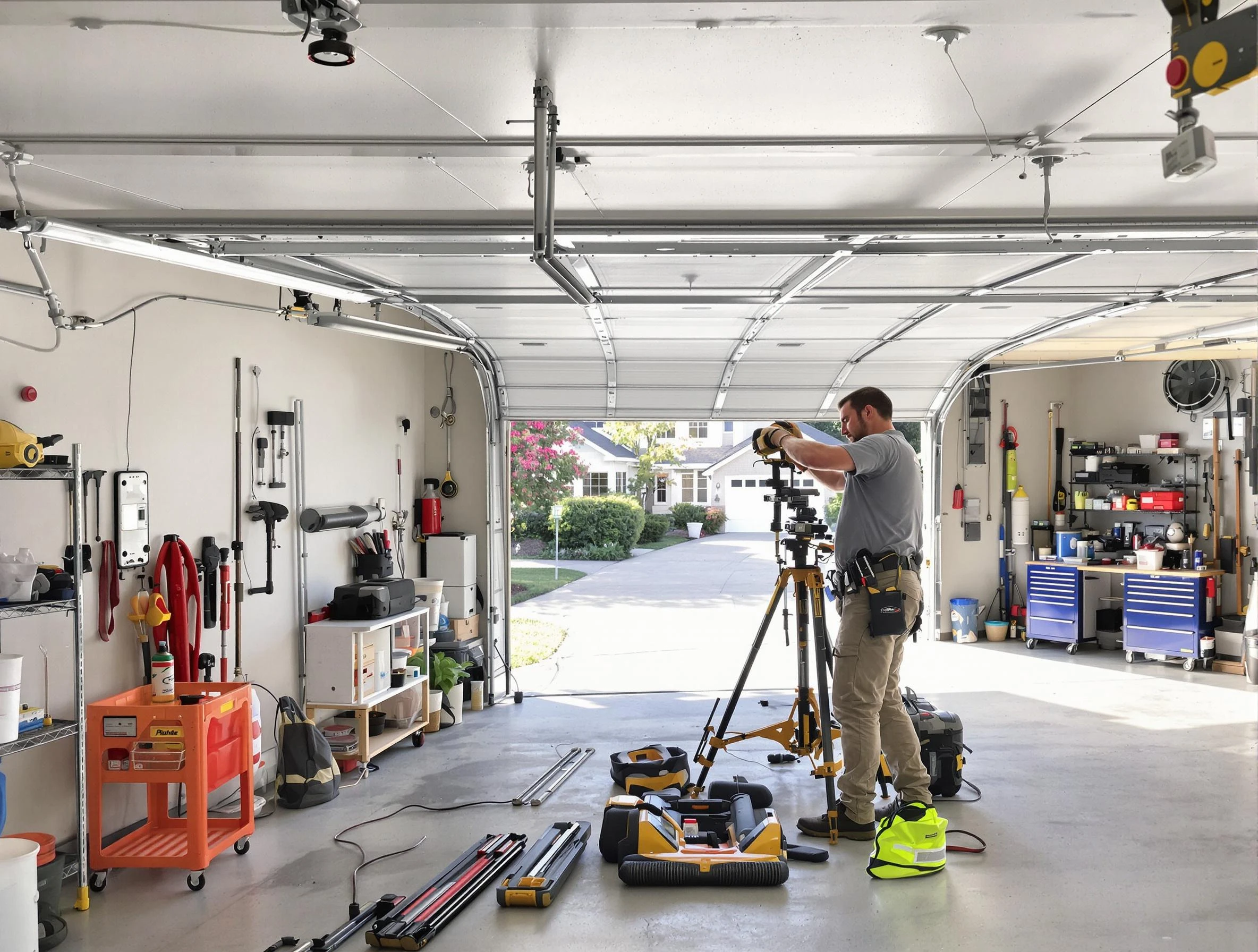 Goodlettsville Garage Door Repair specialist performing laser-guided track alignment in Goodlettsville